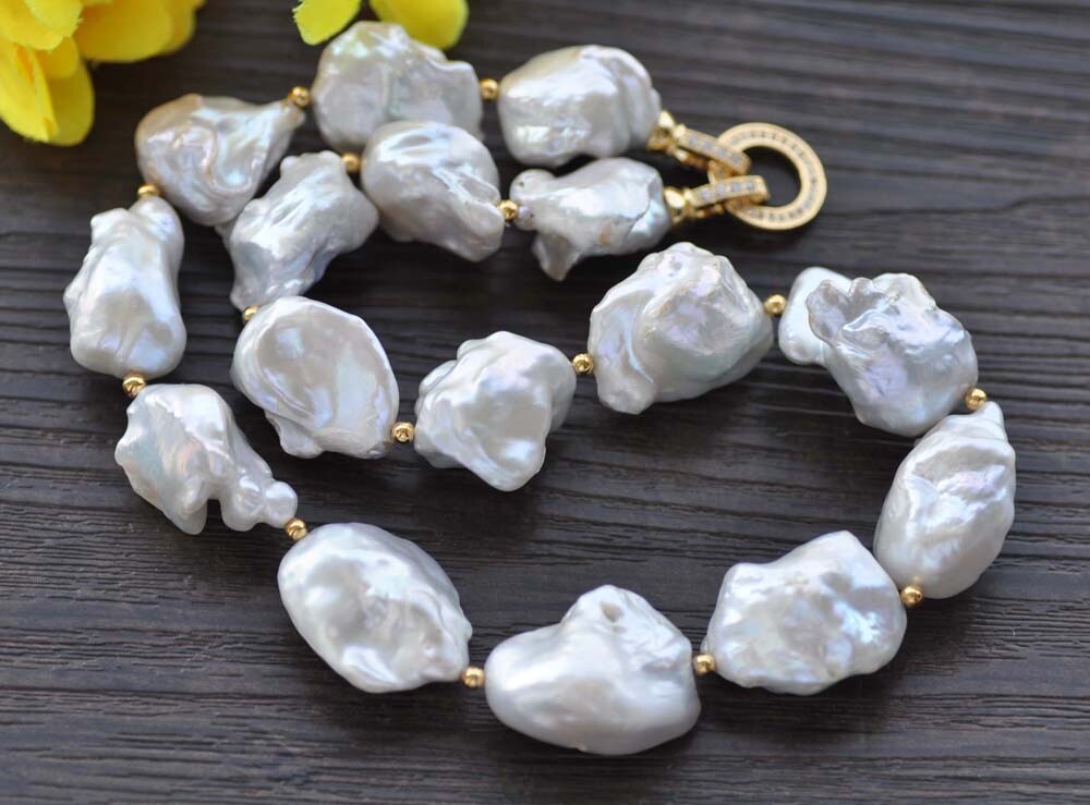 17″ 26mm White Baroque Keshi Reborn Pearl Necklace