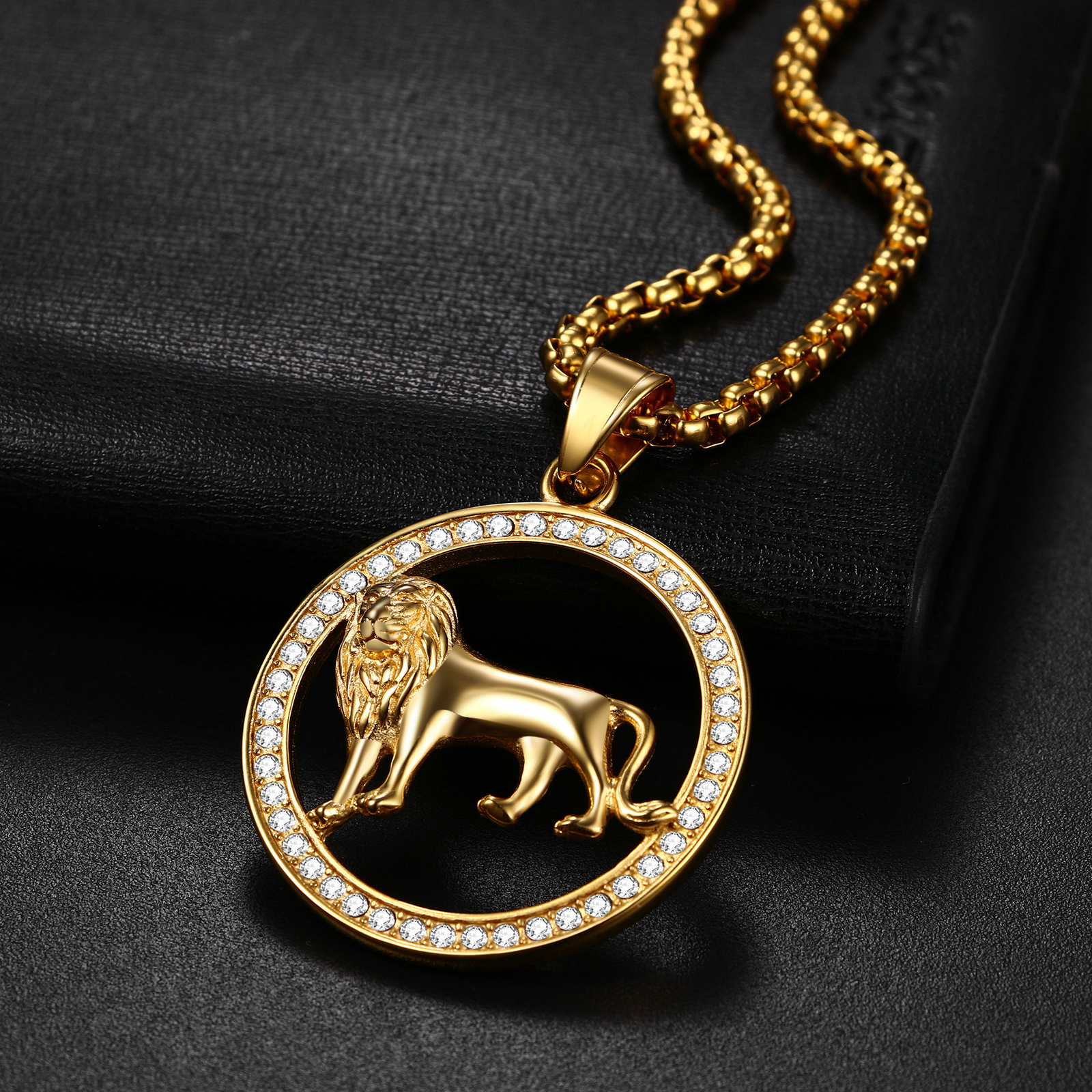 Mens Boys Hip Hop Gold Tone Lion Head Stainless Steel Pendant Necklace Chain 22″