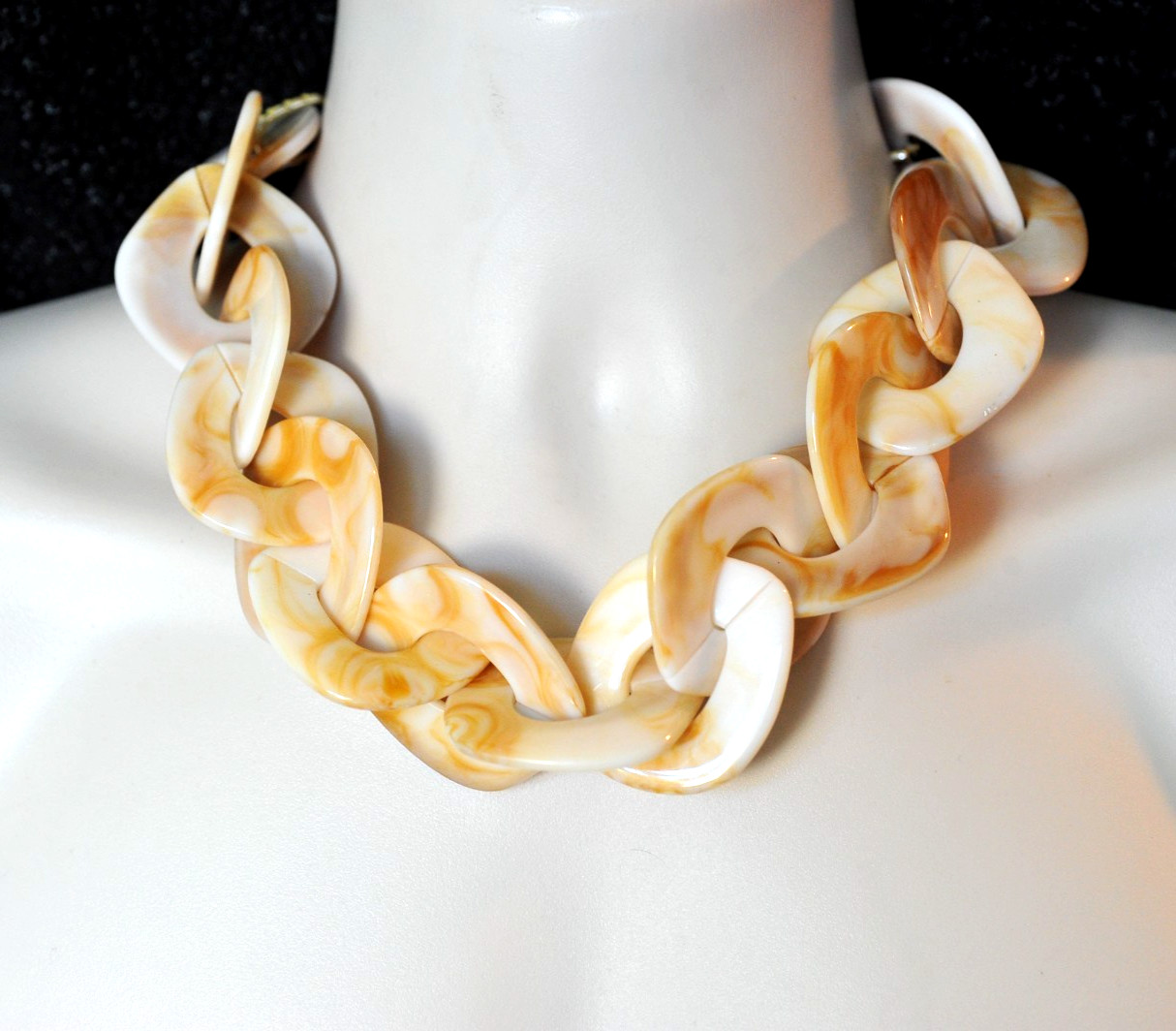Necklace chunky swirl signed Bocar ivory cream tan statement collar H