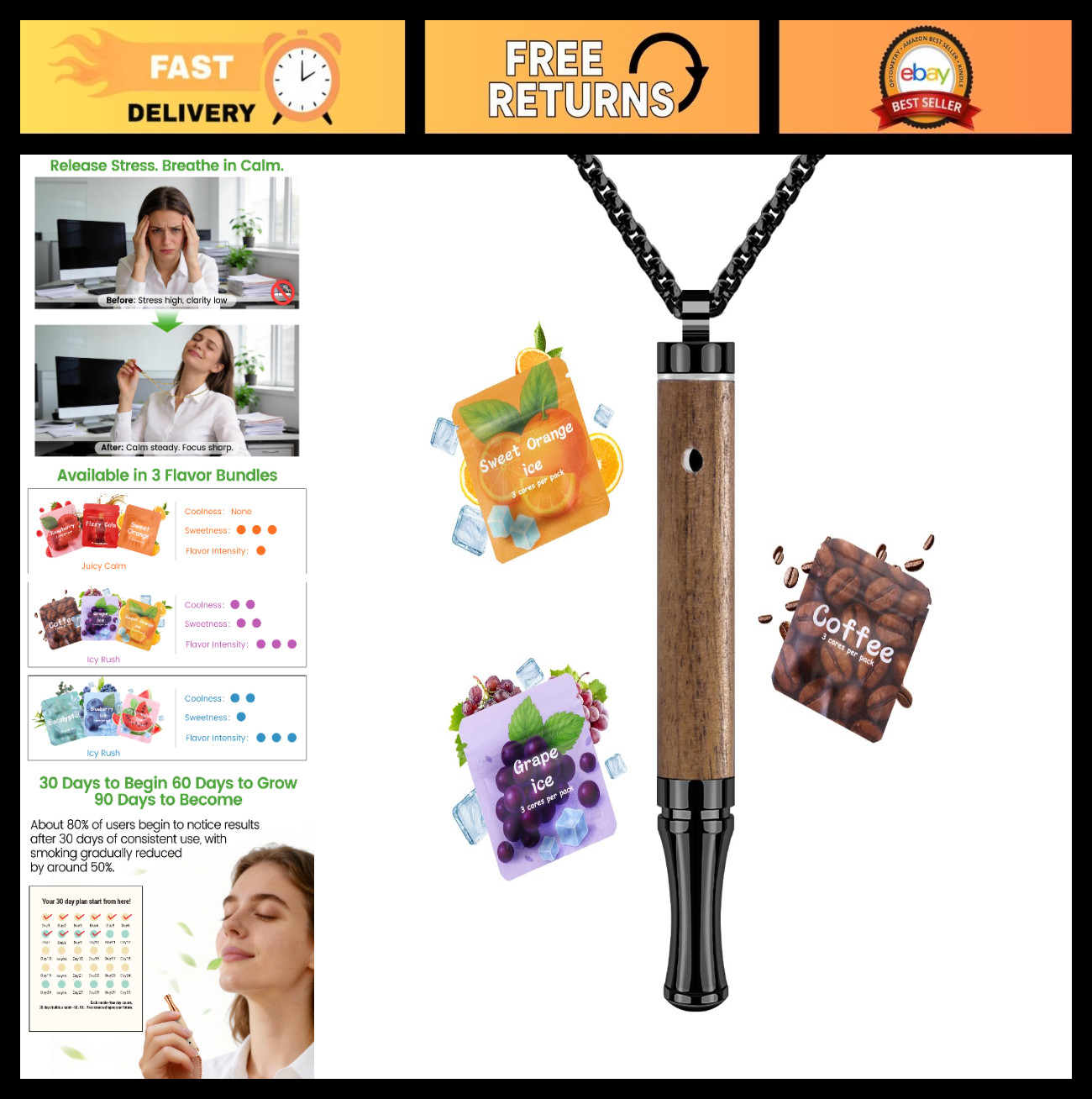 Adjustable Breathing Necklace for Stress Relief – Air Outlet Device for Adults,