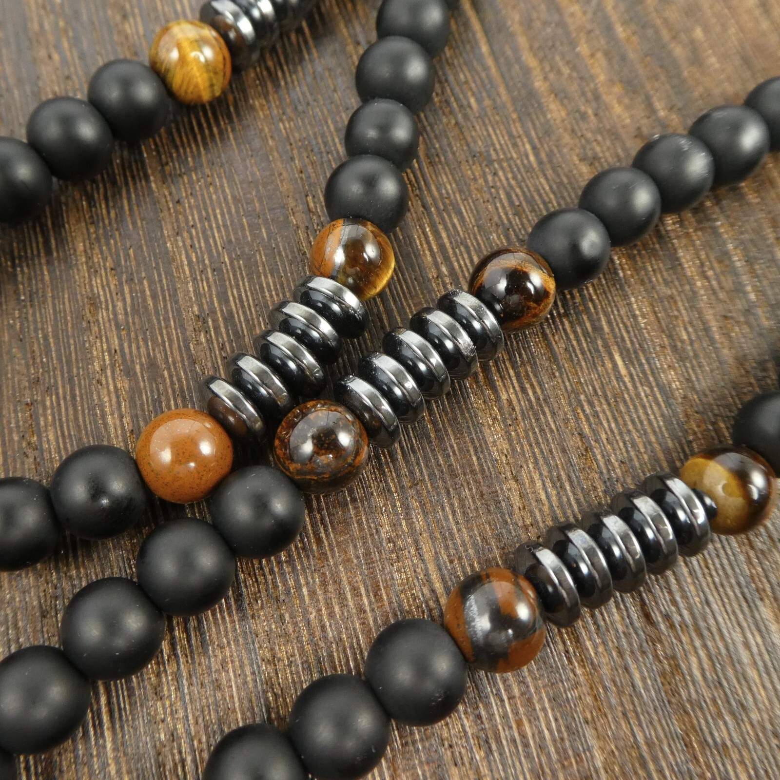 Tiger Eye Matte Black Onyx Hematite Arrowhead Pendant 29″ Long Necklace Man Gift