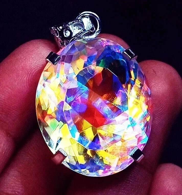 A+ Natural Mystic Topaz Rainbow Pendant 78 Ct Oval 925 Sterling Silver MR Gems