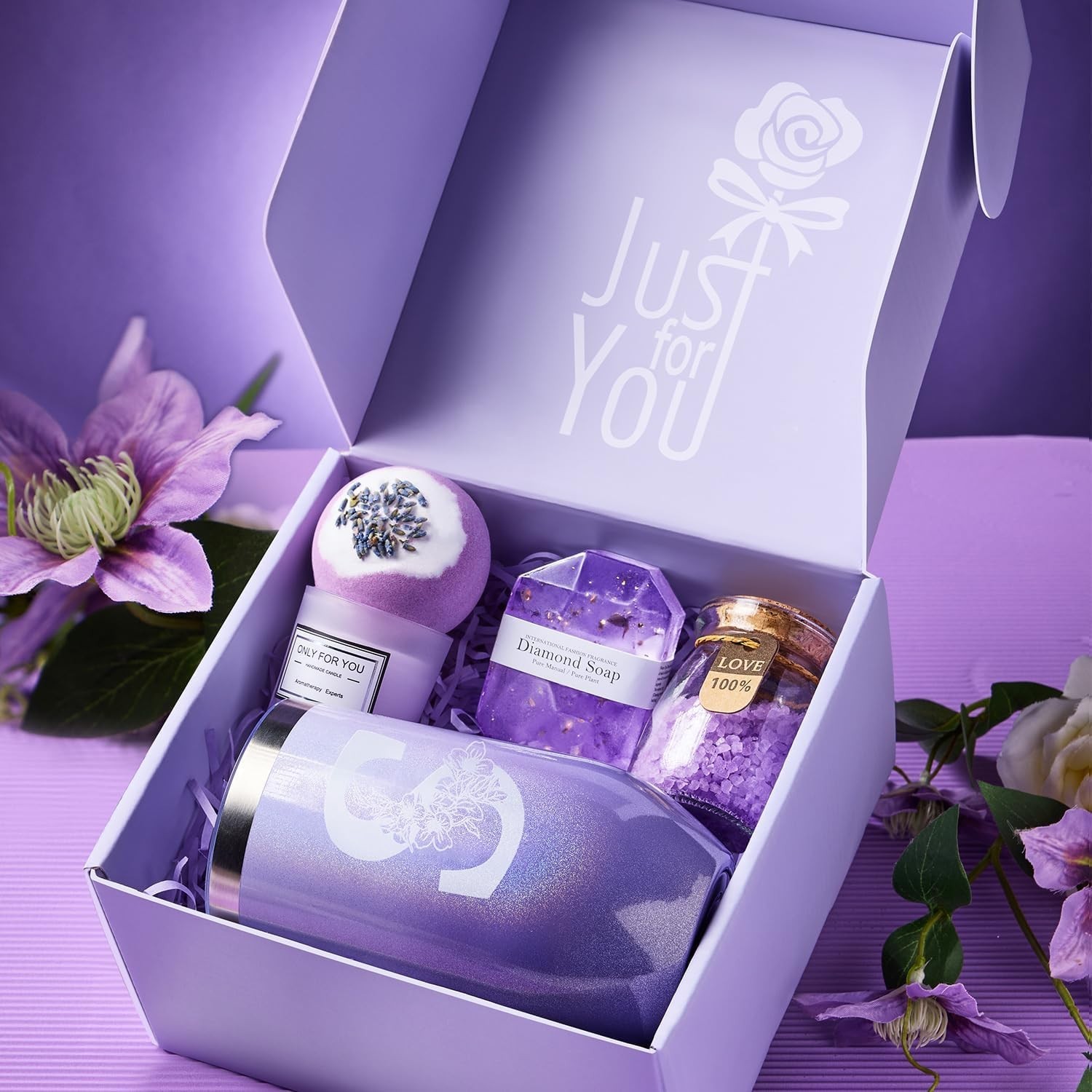 Personalized Lavender Spa Gift Basket for Women – Monogrammed Relaxation Set