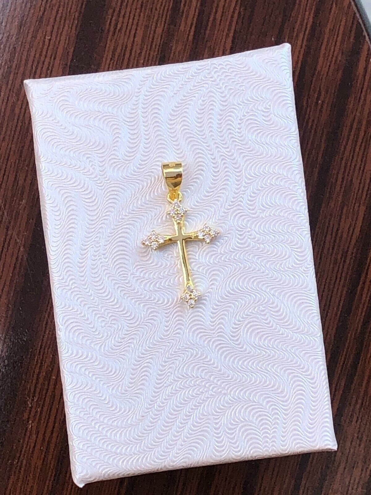 925 Sterling Silver CZ Gold Orthodox Cross Pendant Women 17mm(0.67″)/25mm Tiny