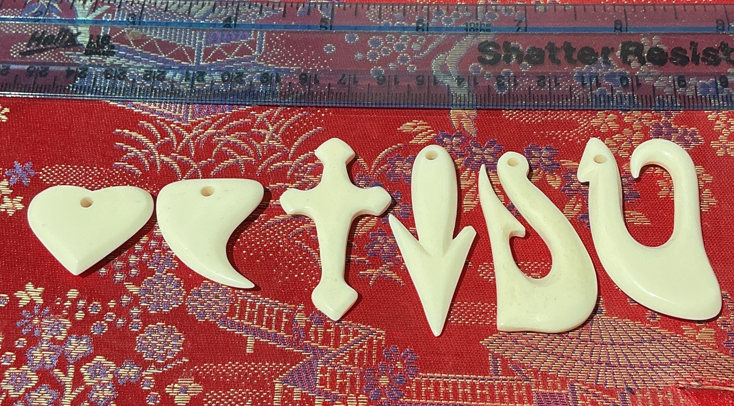 Lot of 6 White Charm Pendant Charms, Mixed Shapes, Cross Theme bovine bone