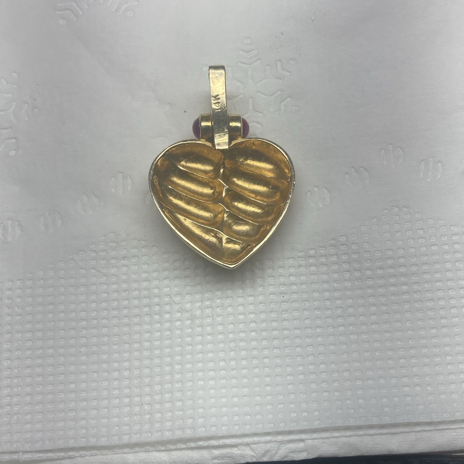 Pearl Beaded Necklace Heart Charm Gold Pendant 13 diamonds 0,26 ct 2 Ruby 4mm