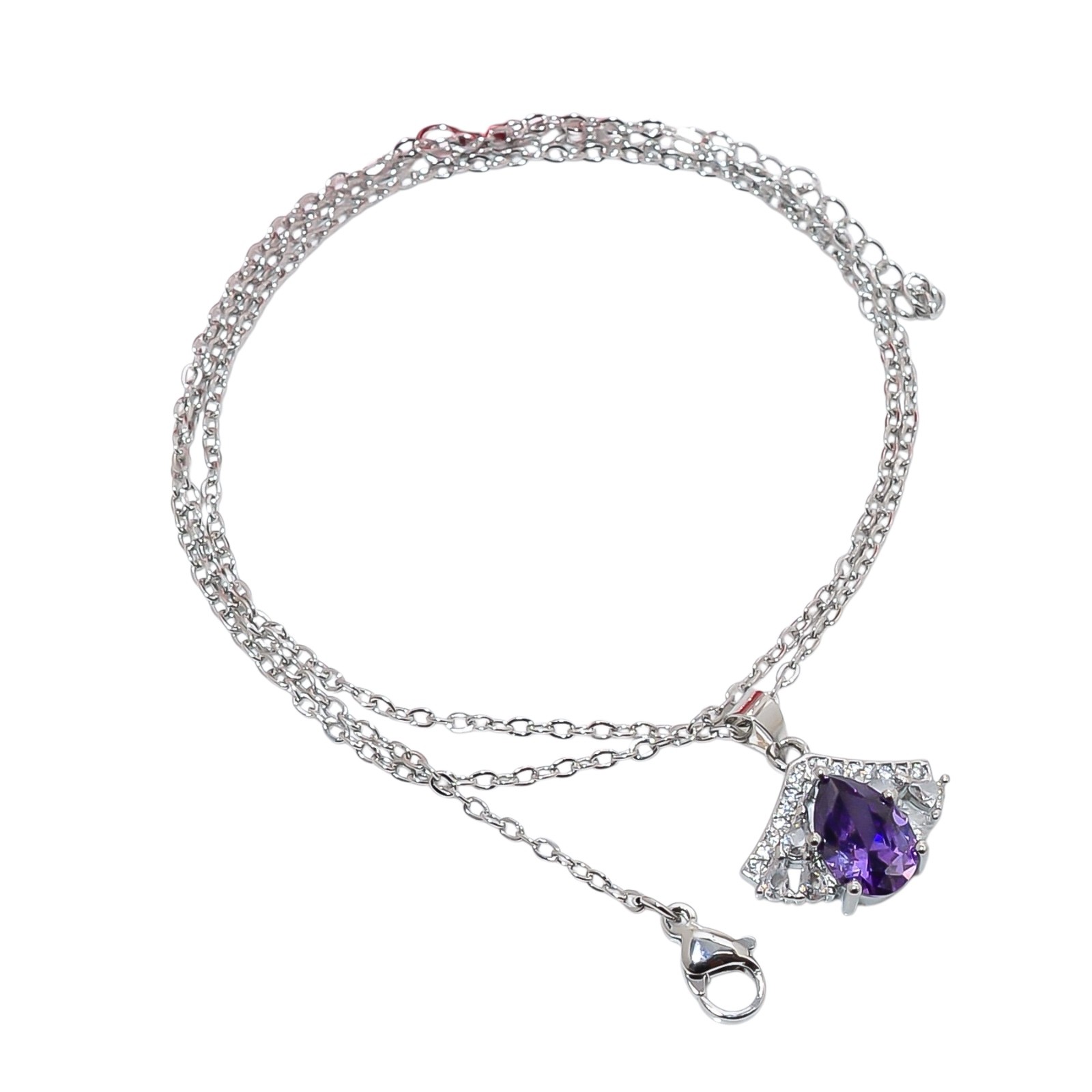 Purple Amethyst & Cz 925 Sterling Silver Pendant With Chain 18-20″ CP14575