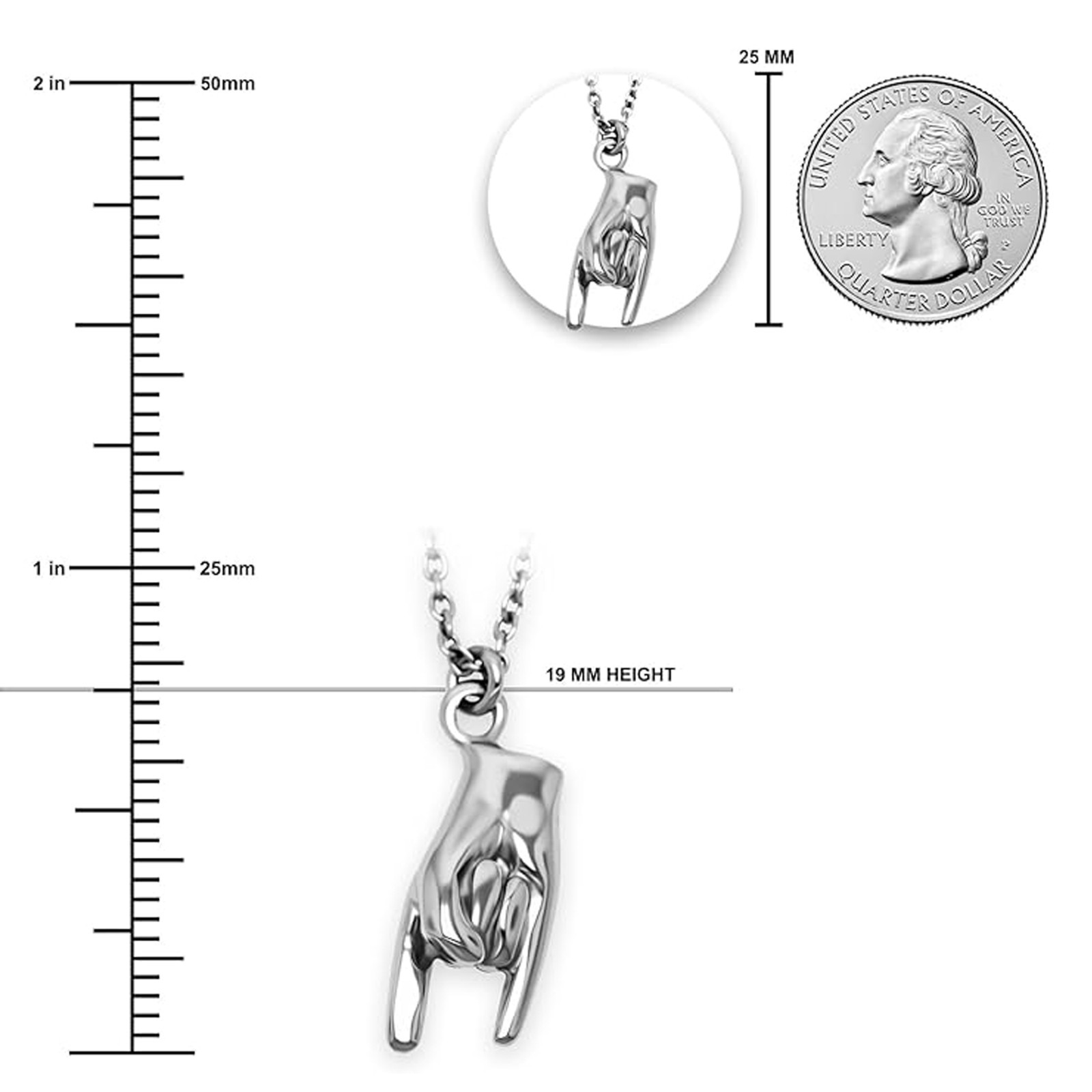 Silver Hand Sign Charm Pendant – 925 Sterling Silver – Good Luck Pendant