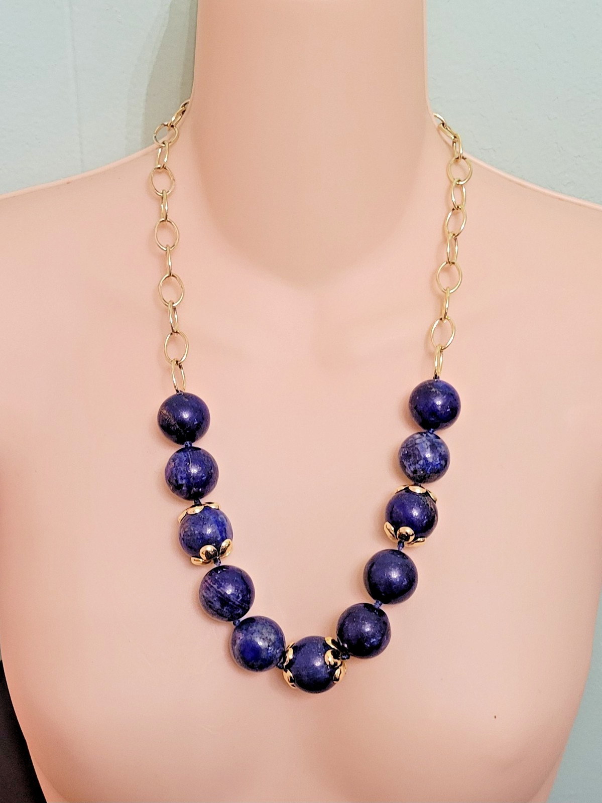 QVC Aluma AIL Lapis Lazuli 19mm-20mm Bead Necklace ~ 24″