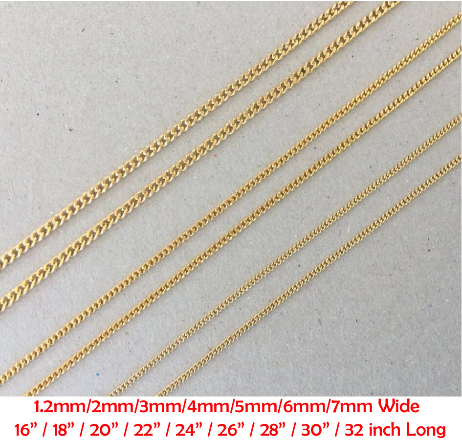 Solid 18K Yellow Gold Filled Hypo-Allergenic Cuban Curb Link Chain Necklace B70G
