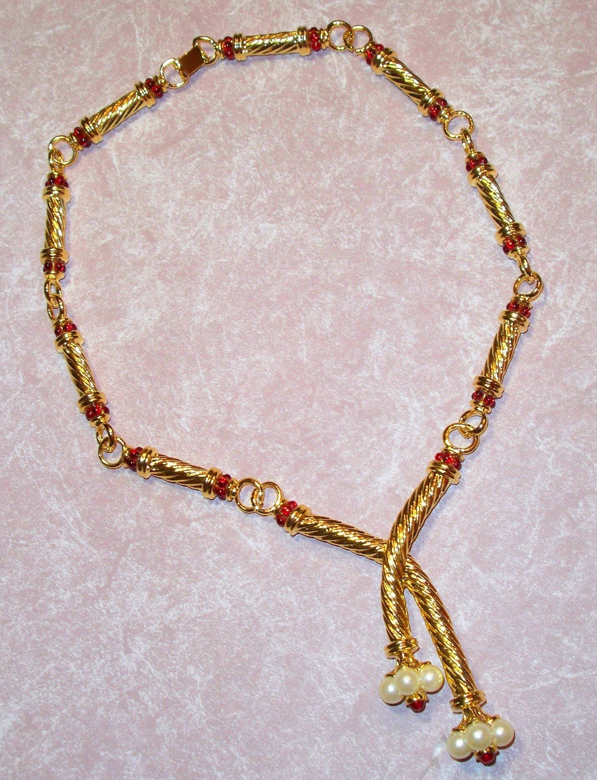 Designer House of Ivana Trump Faux Pearl and Ruby Gripoix Style Necklace
