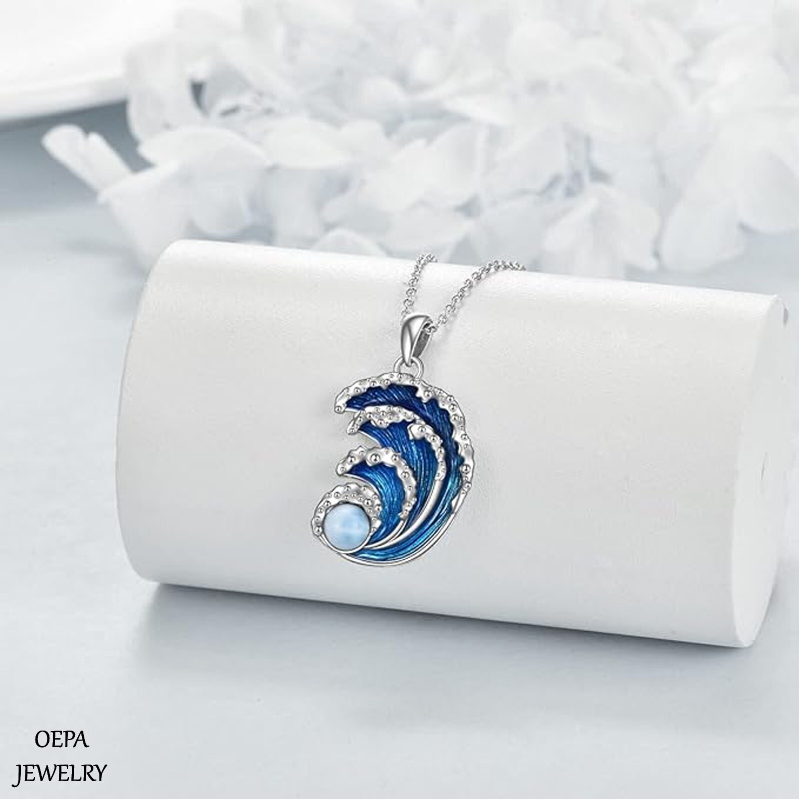 925 Sterling Silver Wave Necklace Ocean Wave Pendant for Women Necklace