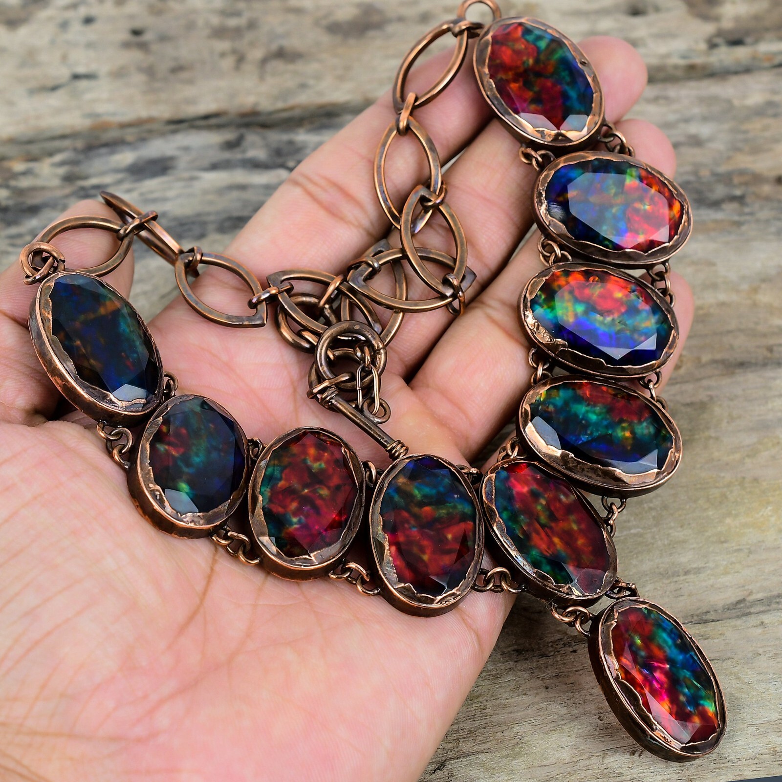 Ammolite Copper Bestie Gift Electroformed Chain Adjustable Necklace 18.0″