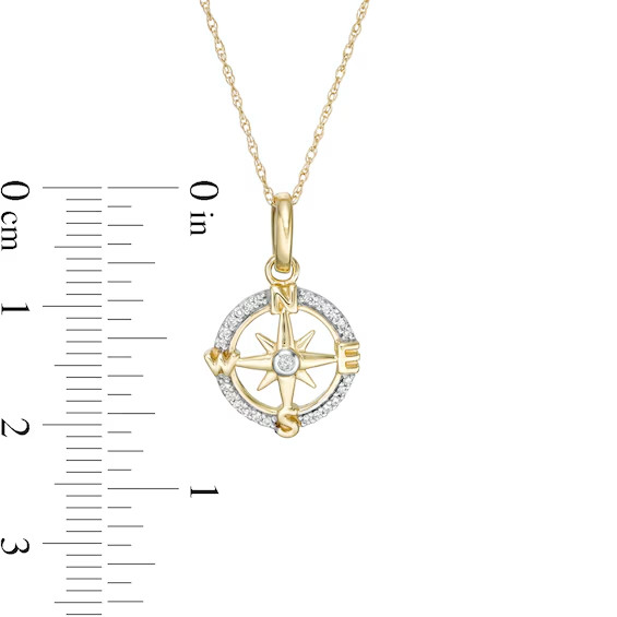 1.25Ct Round Simulated Diamond Compass Pendant Necklace 14k Yellow Gold Plated