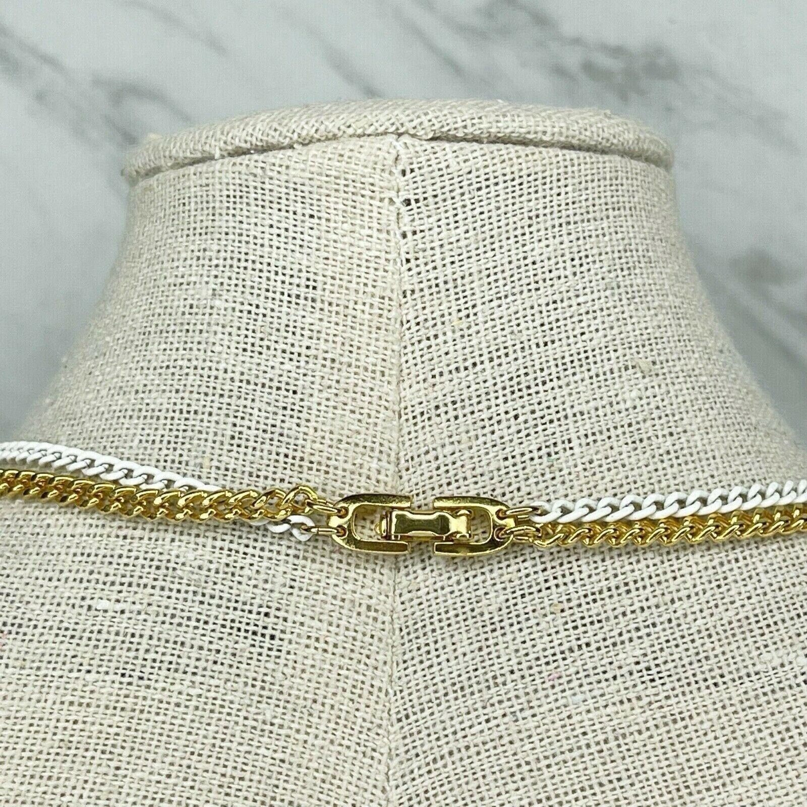 White and Gold Tone Double Strand Pendant Chain Link Necklace