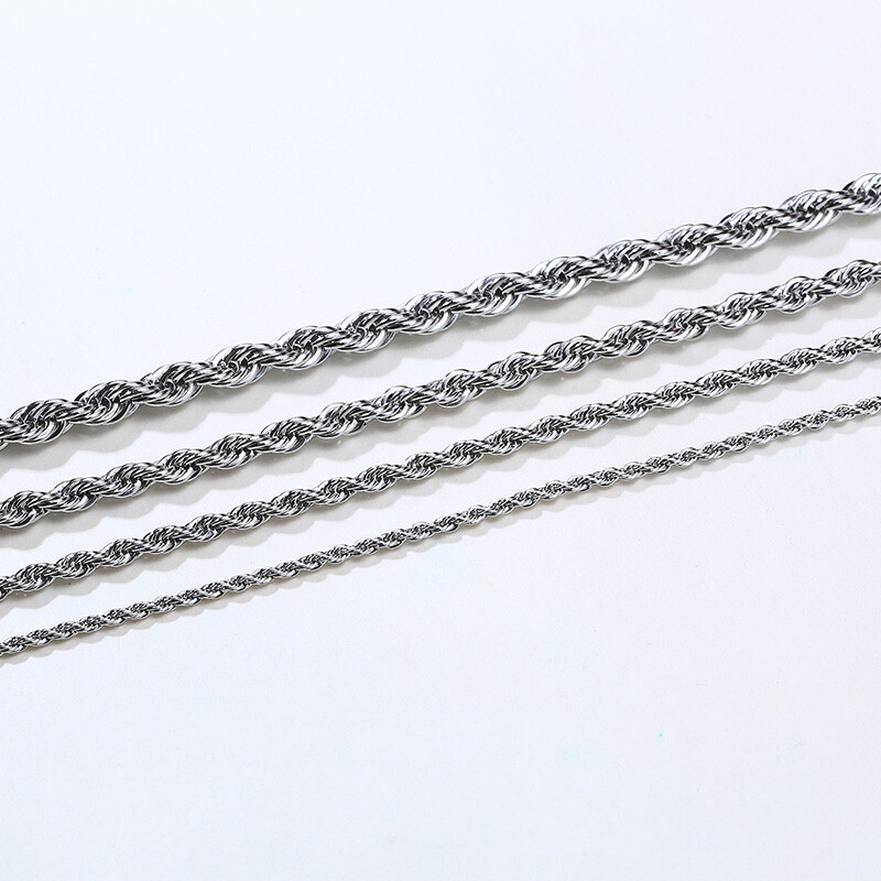 Men Women Necklace Twist Rope Chain Link Stainless Steel 16/18/20/22/24″ Silver