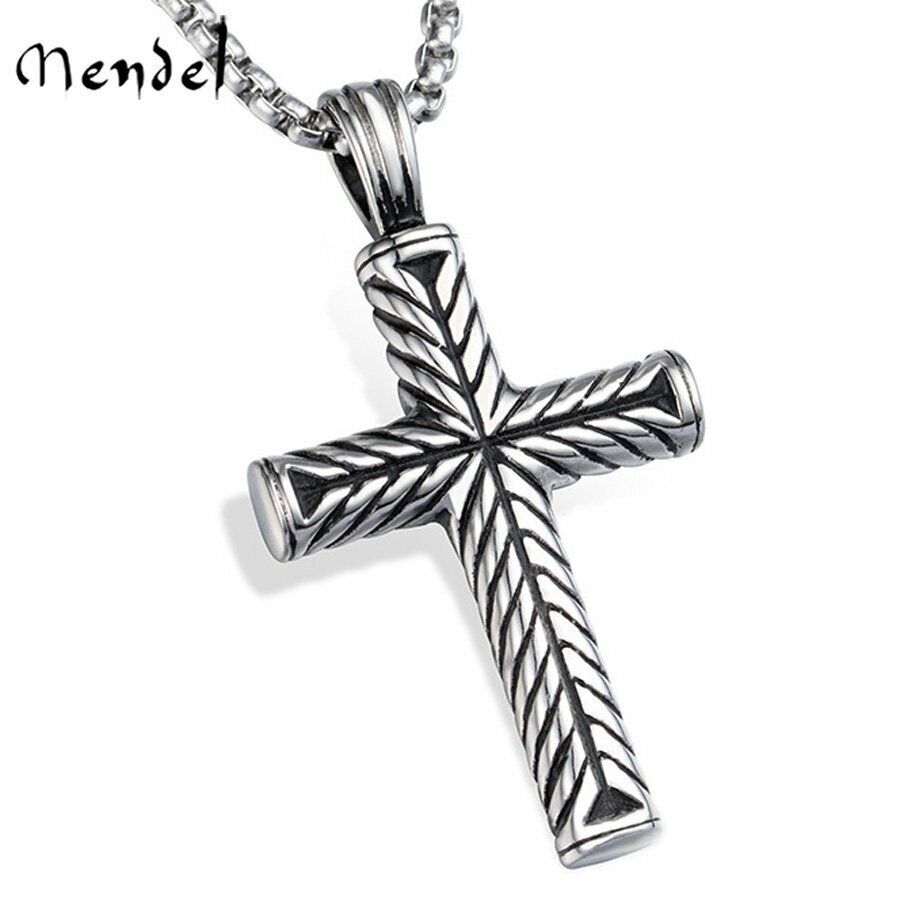 MENDEL Cool Boys Mens Stainless Steel Cross Pendant Necklace For Men Women Chain