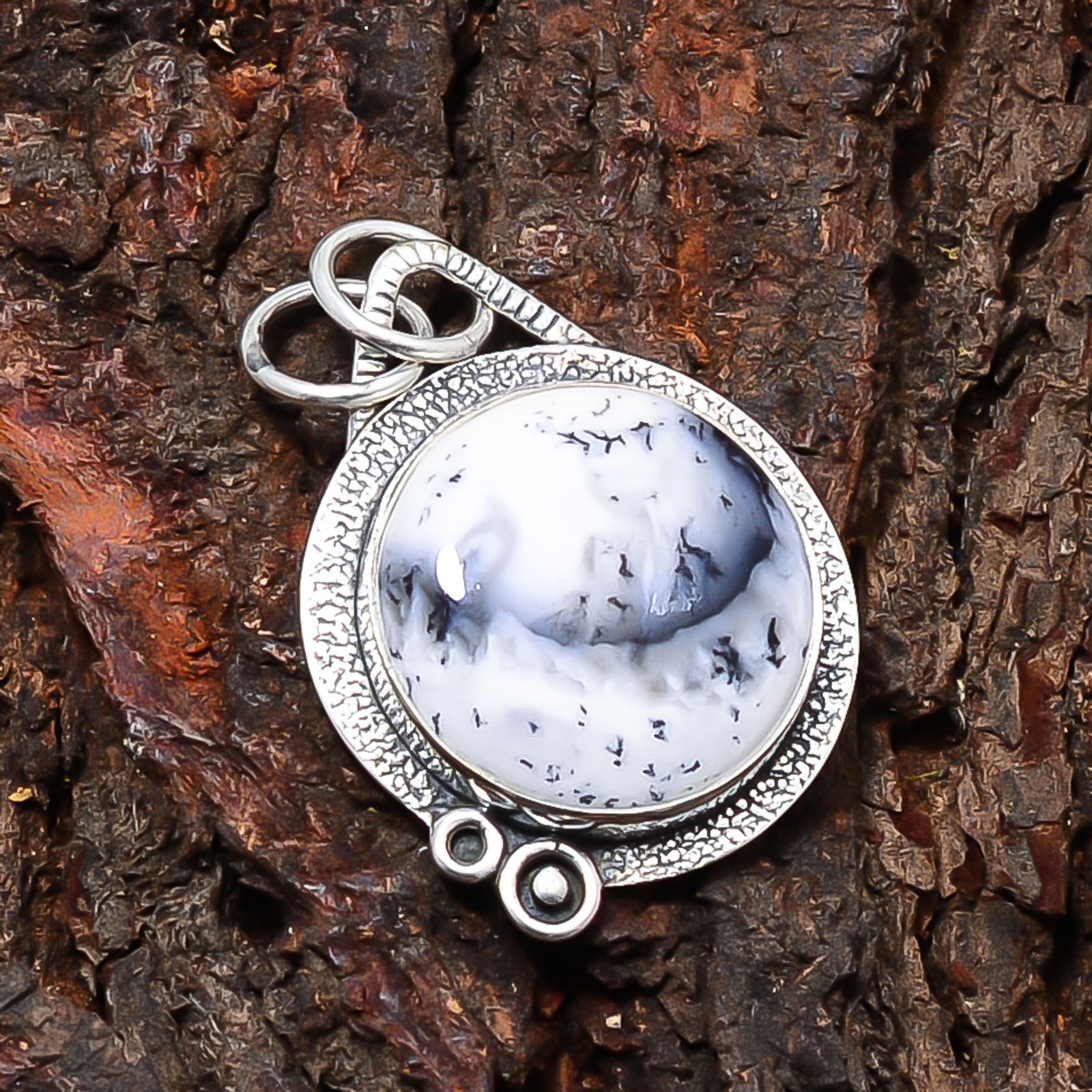 Dendritic Agate – Brazil Designer Handmade 925 Sterling Silver Pendant 1.4″ P37