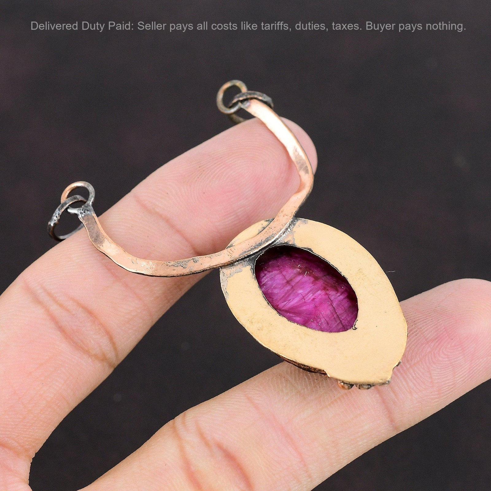 Copper Oval Natural Kashmir Rubi Wife Engagement Handcrafted Handmade Pendant
