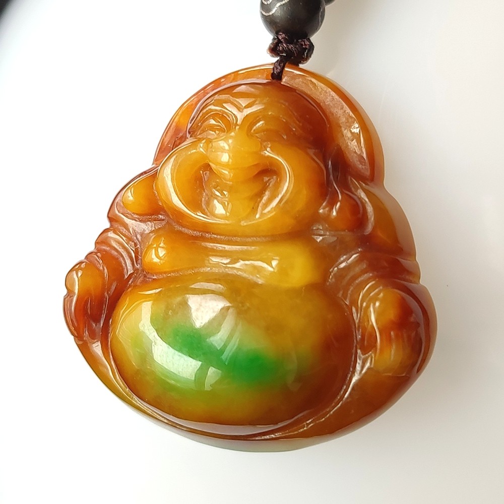 Certified Grade A Red Yellow Green Natural Burma Jade jadeite Buddha Pendant 250
