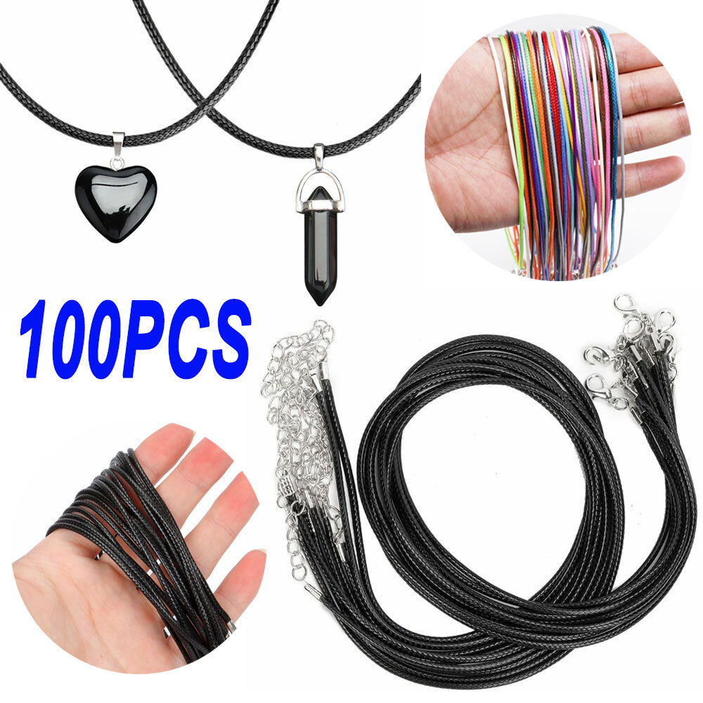 100PCS 18″ Necklace Leather Cord Chain Braided Rope for Jewelry Making w/ Clasps