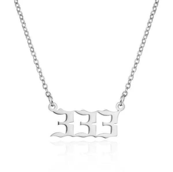 Silver 333 Angel Number Necklace, Jewelry Charms Minimalist Stainless Steel
