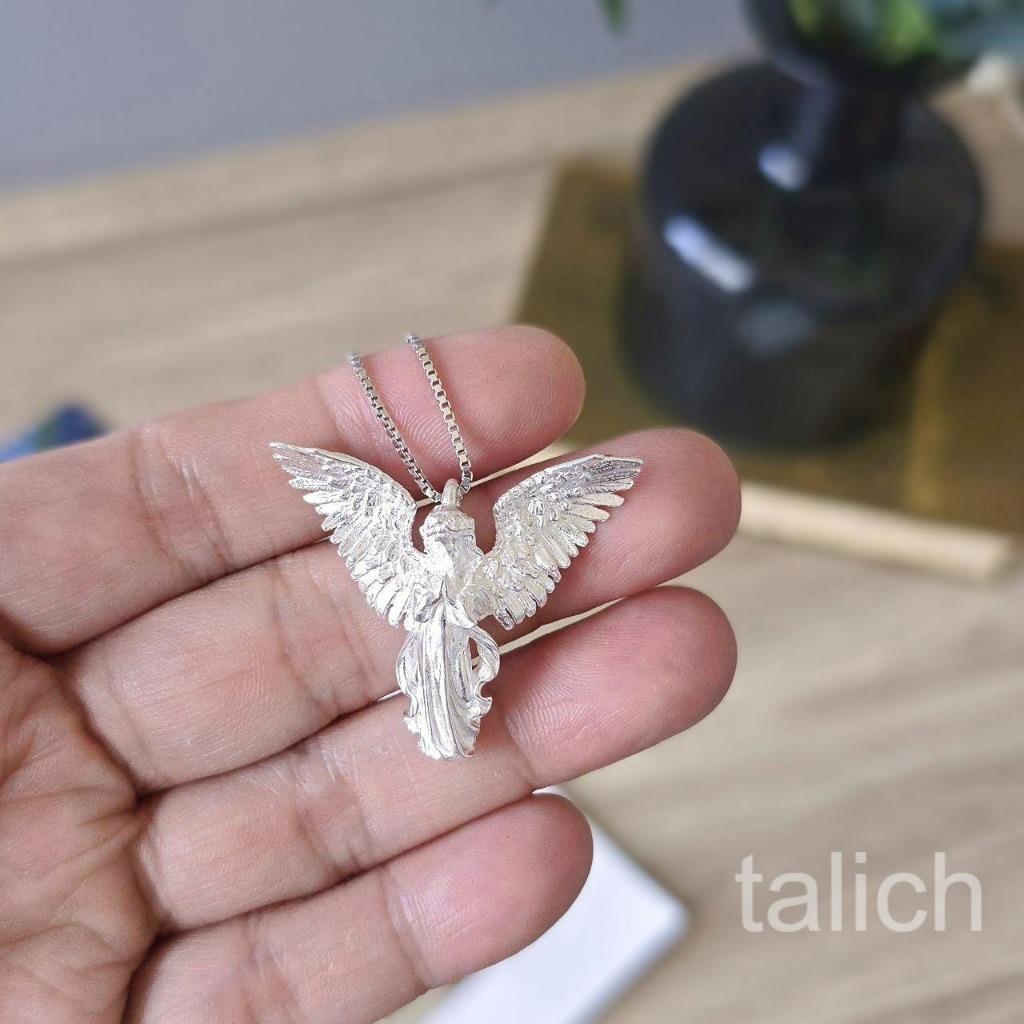 Shiny 925 Sterling Silver Open Wings Praying Angel Pendant Necklace Unique Gift