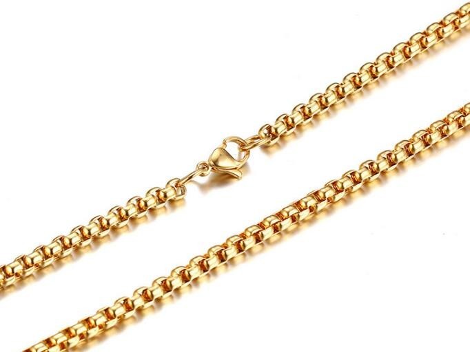 In Bulk 5pcs Lot Stainless Steel Gold Square Box Rolo Chain Necklace 3mm 22”