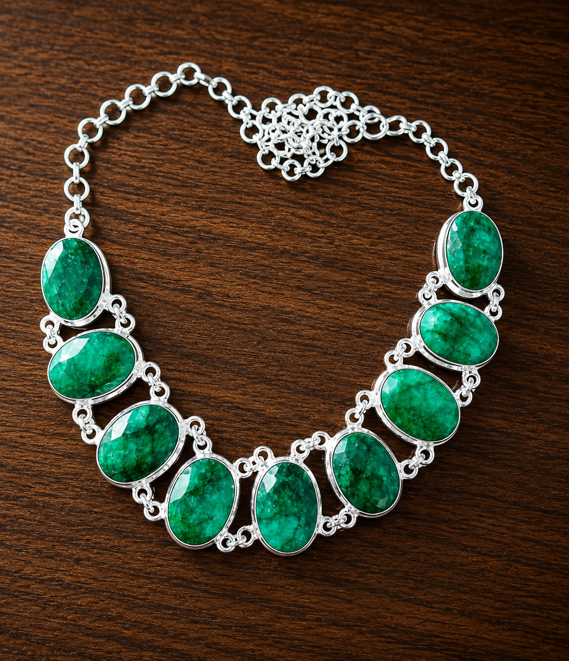 Handmade Green Emerald Necklace 925 Sterling Silver Antique Vintage Style