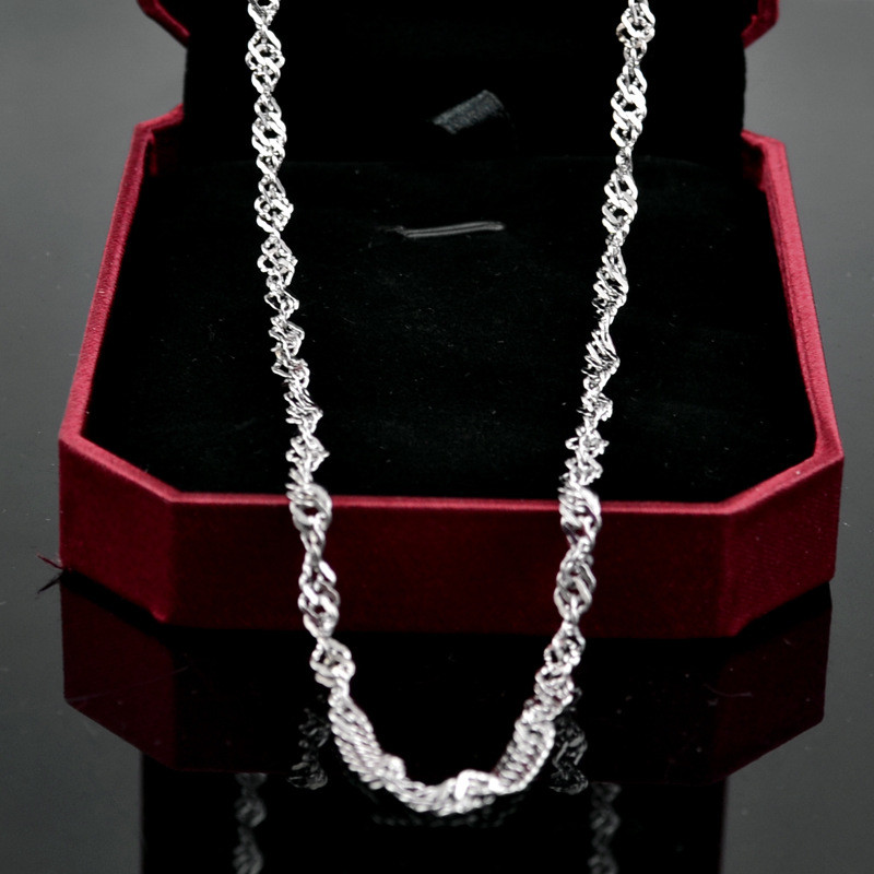 3mm 316L Stainless Steel Gentle Women Necklace Distorted Water Wave Chain 18-32″