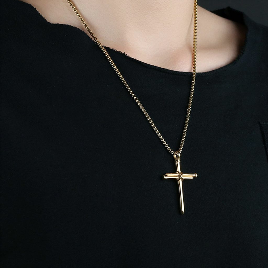 Stainless Steel Male Jesus Christ Nail Cross Crucifix Pendant Necklace Chain USA