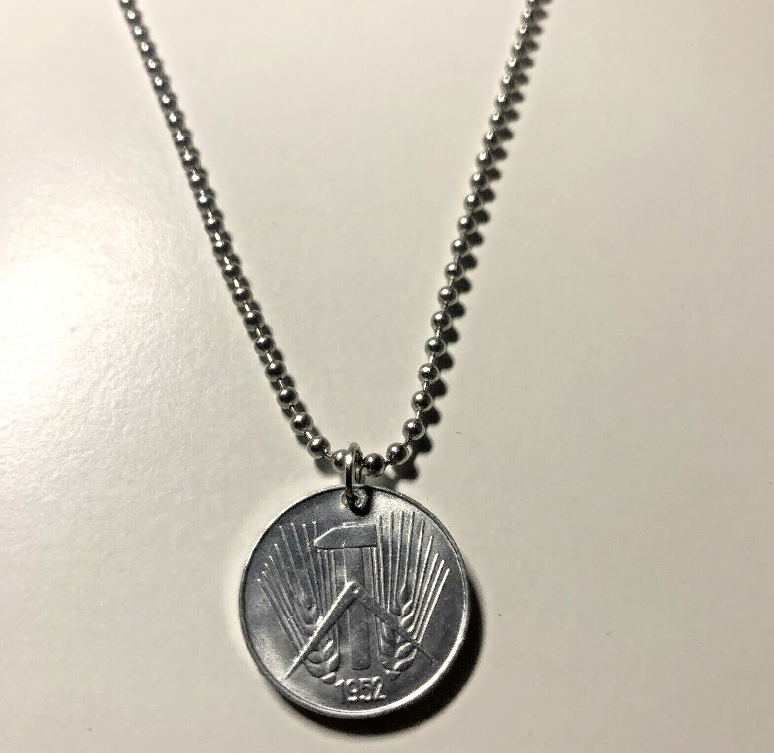 1952-A East Germany 10 Pfennig Necklace, German Coin Pendant. Great Gift 🎁 A1