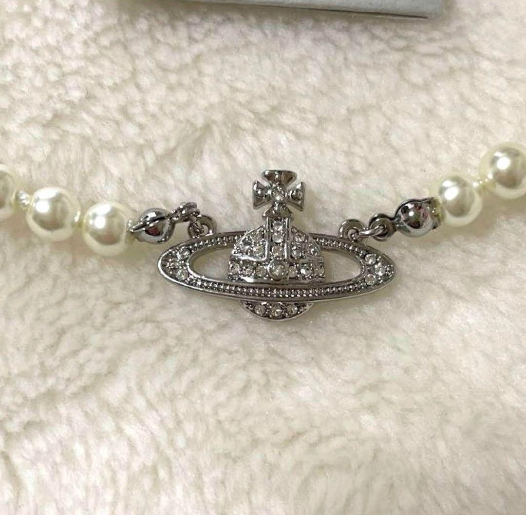 Vivienne Westwood Necklace Pearl Choker Silver IN BOX [EJ609