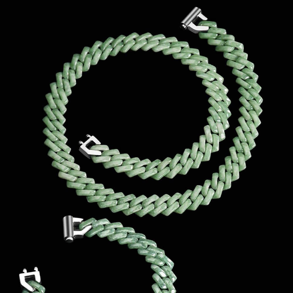 Certified Grade A Green Blue Burma Jade jadeite Cuban Chain Bracelet Necklace