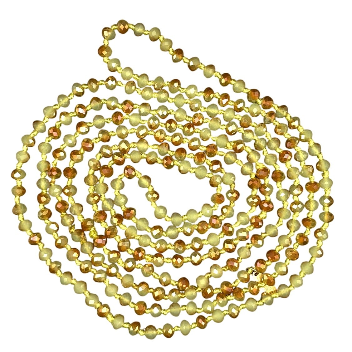 Natasha Green and Orange Bi-color Faceted Crystal Beaded Necklace 36″ Extra Long
