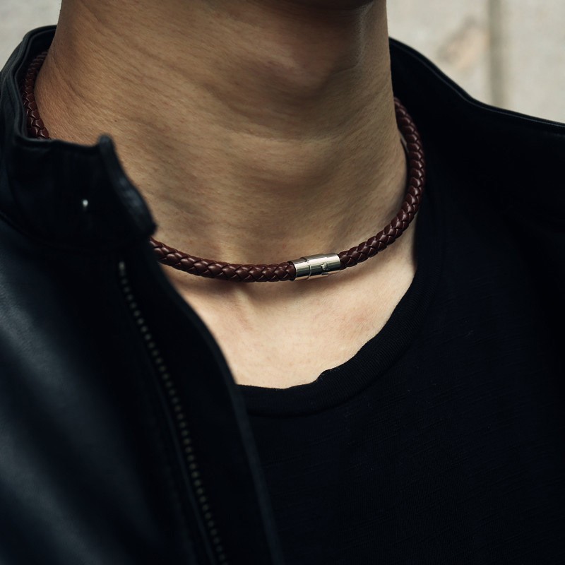 Hand-Woven Faux Leather Rope Bare Chain, Metal Push Lock, 45-90cm