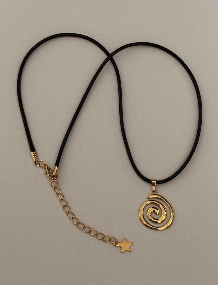 Golden Spiral Swirl Pendant Necklace Black Cord Unisex Women Men Brand New