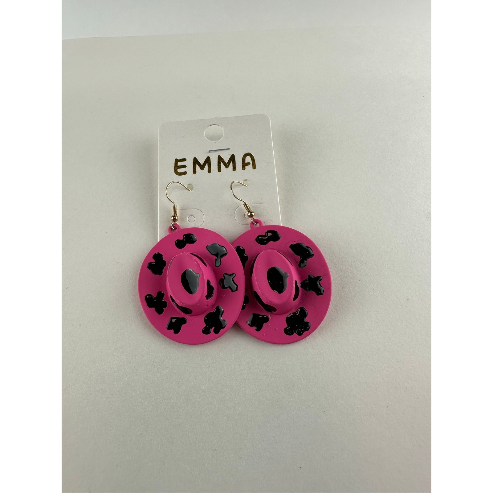 EMMA Western Pink Cow Print Cowboy Hat Pendant Necklace and Earring Set