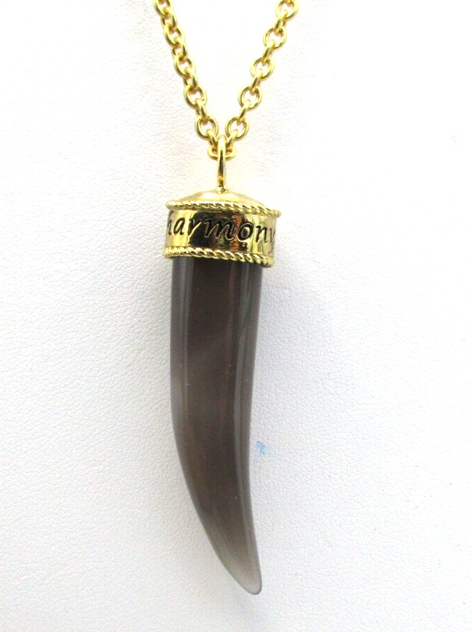 NF 30″ GOLD TONE CHAIN w/ 2.5″ GREY AGATE HARMONY PENDANT NWOT JB17