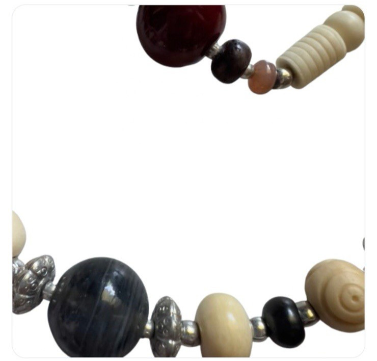 MNG MANGO Necklace Double Strand Buffalo Bone Glass Brass Beaded fashion jewelry