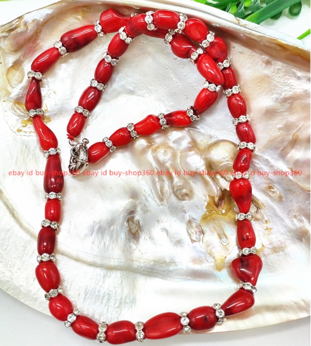 New Natural 8-12 Millimeter Red Coral Gemstone Oval Pearl Necklace 16-36 Inches