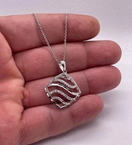Elegant Bar Pendant Necklace–Round Cut Simulated Diamond 14K White Gold Plated