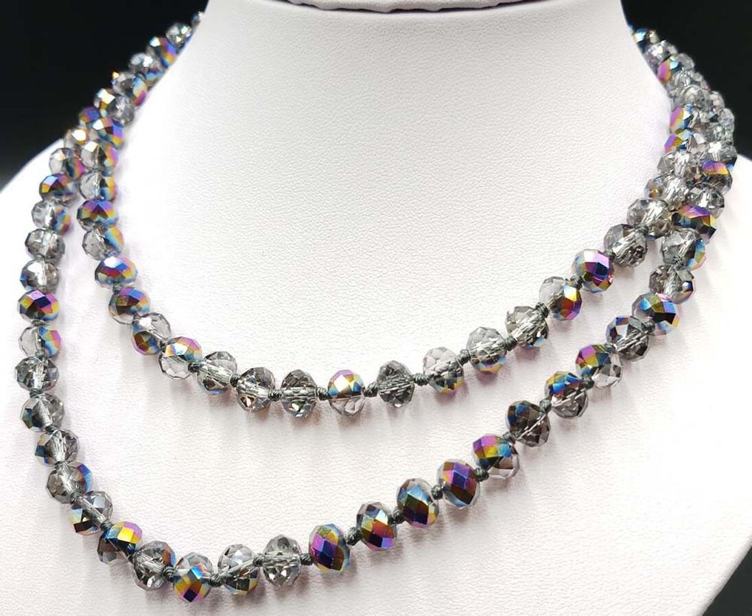 Long 38” 5x8mm Faceted AB Multicolor Crystal Gemstone Rondelle Beads Necklace