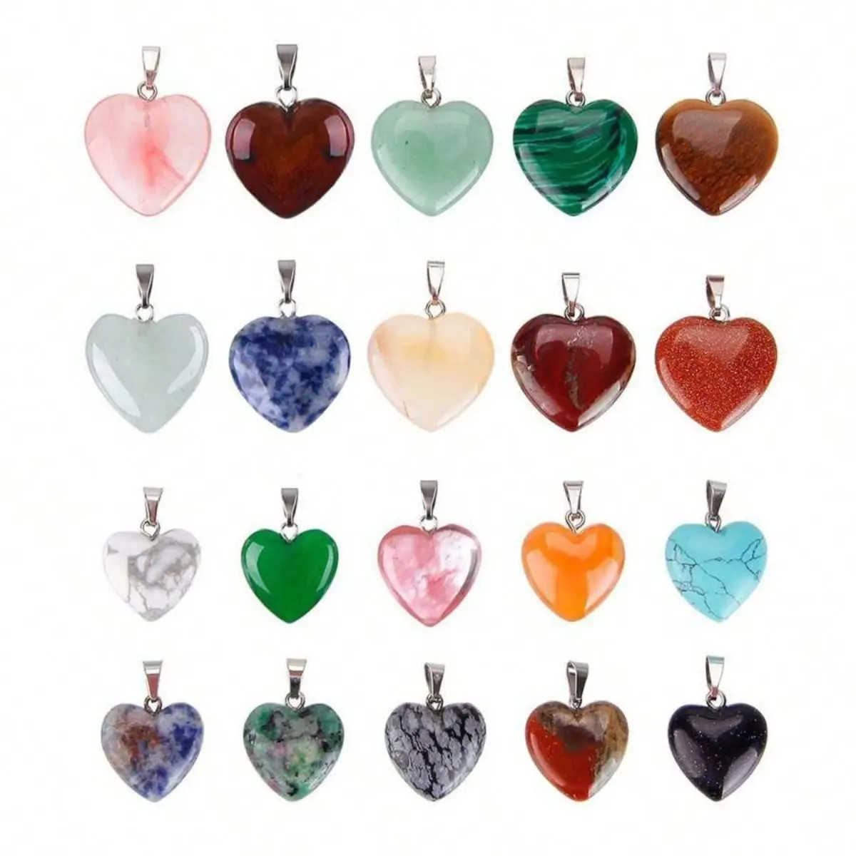 10 pcs Random Heart Shaped Stone Pendant Charms Crystal Chakra Beads For DIY NEW