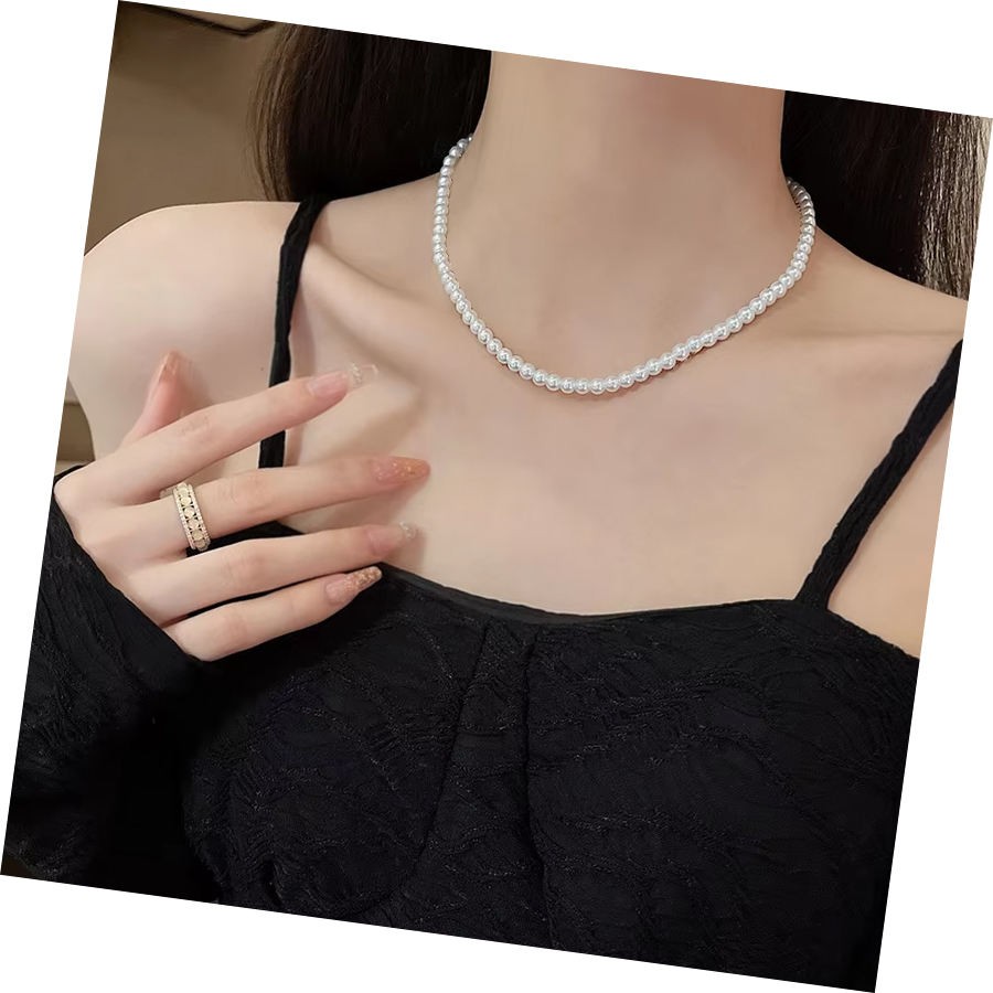 8mm White Round Pearl Beads Necklace for Women and Men Gold Clasp