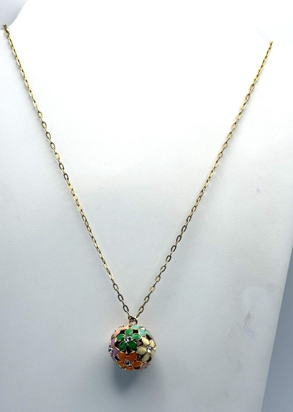 J. Crew 30″ Multicolor Enamel Daisy Flower Ball Pendant Gold Tone Necklace