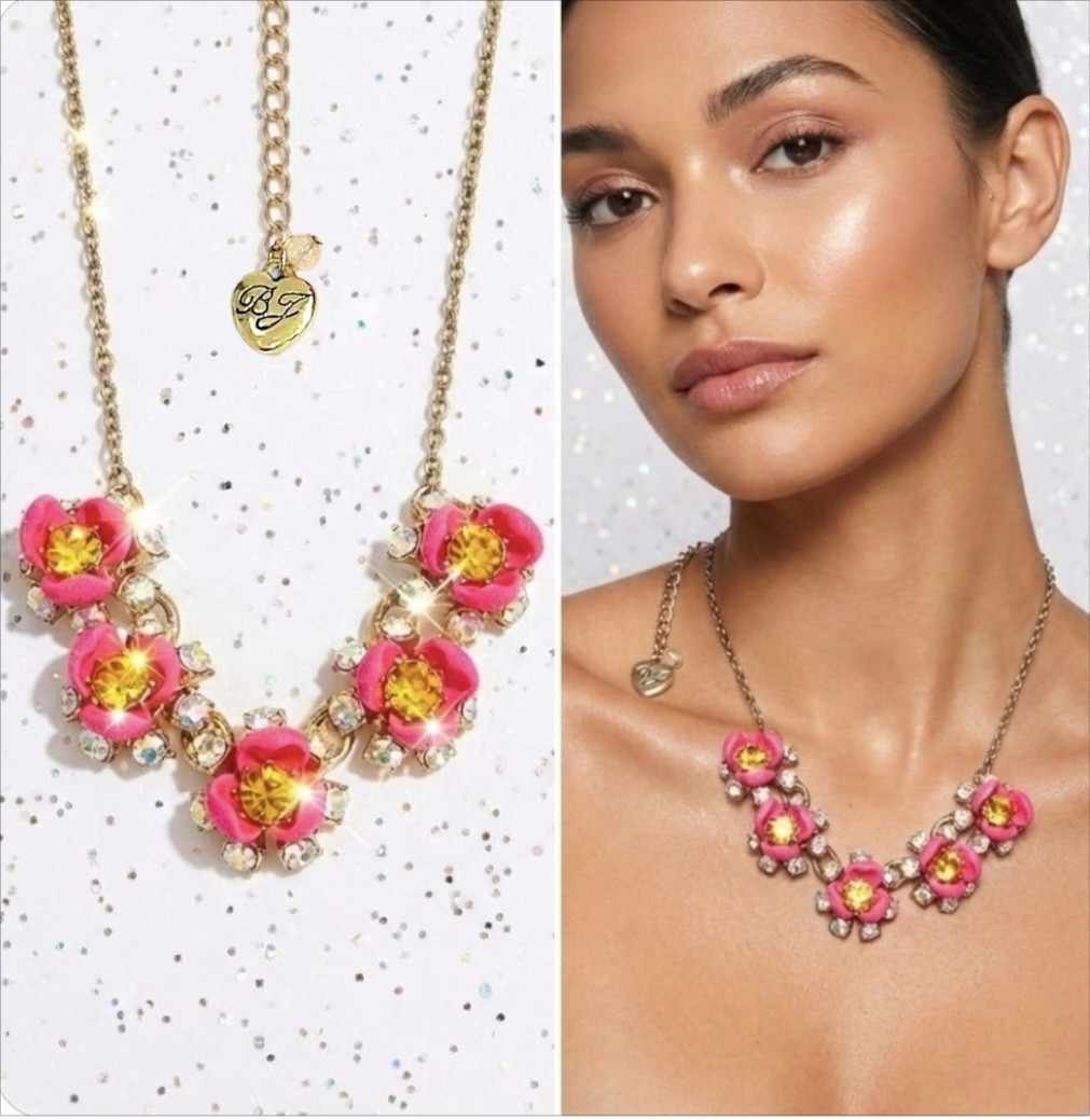 Pink And Green Crystal Flower Gold Chain Necklace With Adjustable Chain By BJ