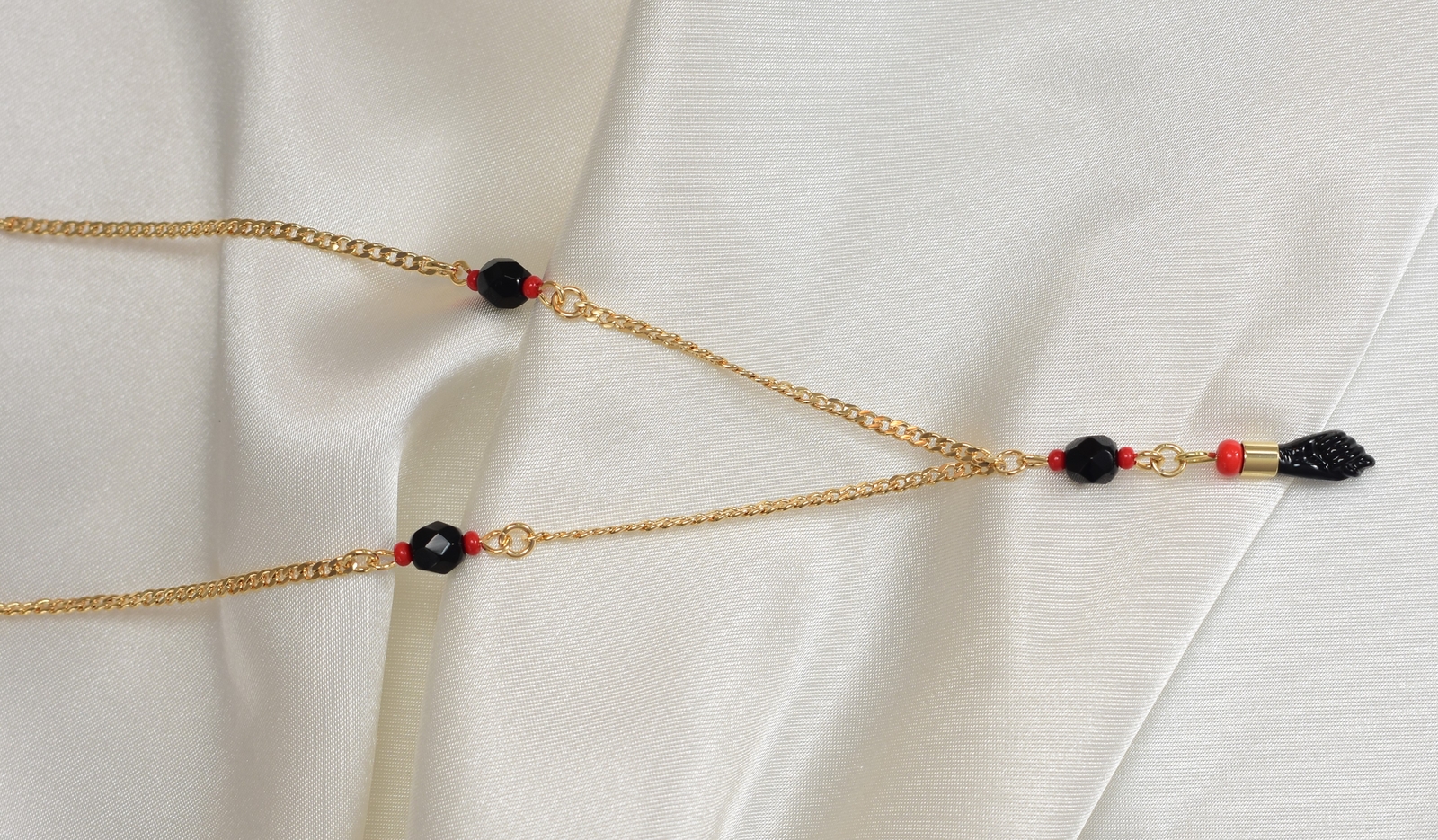 Azabache Gold Plated Red Black Beaded Chain for Kids Adults