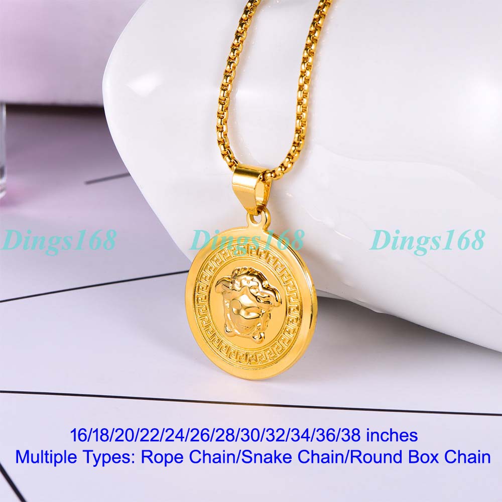 Men&Women’s Real 18K Yellow Gold Filled Round Medal Pendant+ Necklace Chain G192