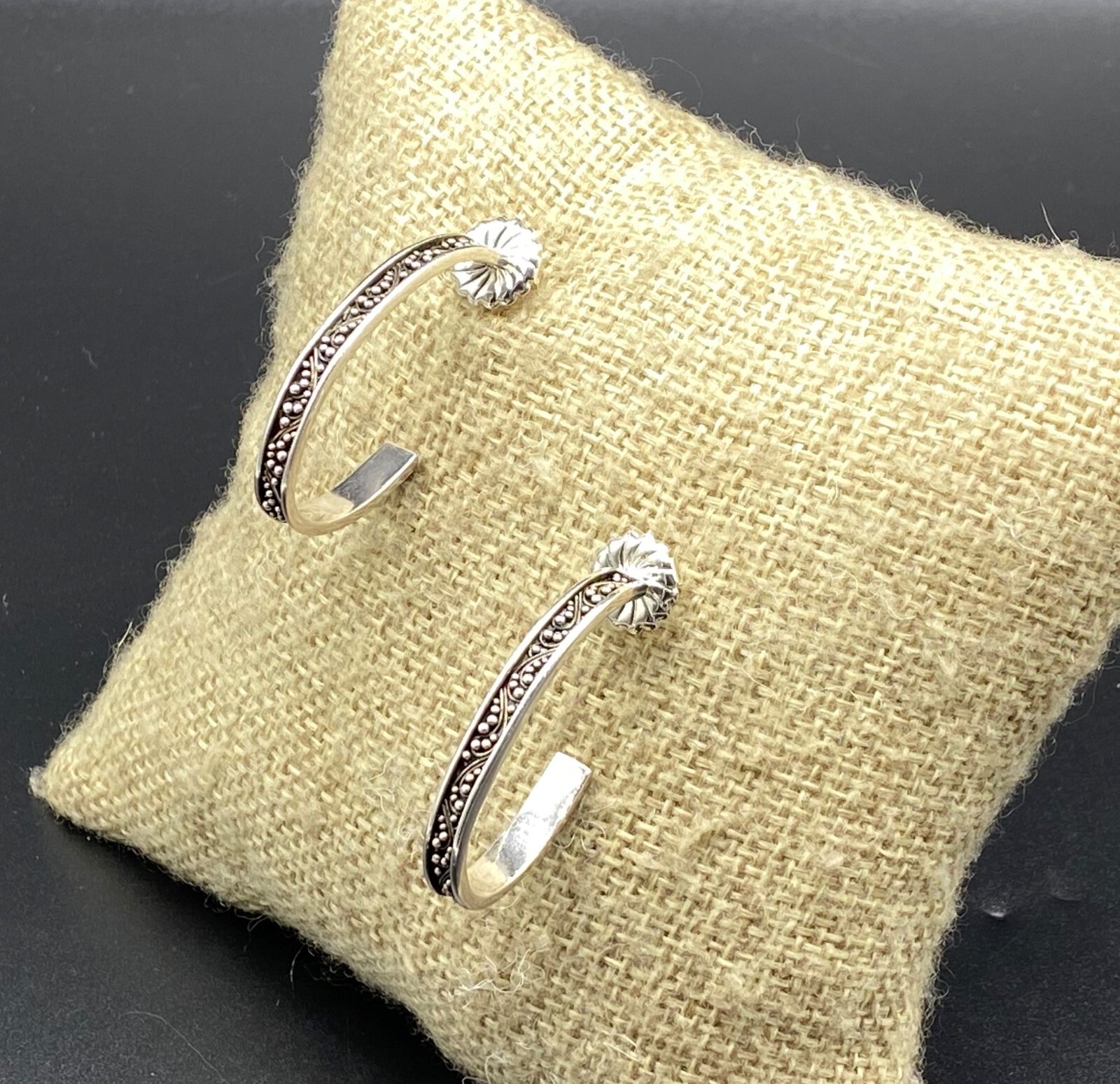 LOIS HILL-Sterling Silver Oxidized Granulated ‘J’ Hoop Post Earrings
